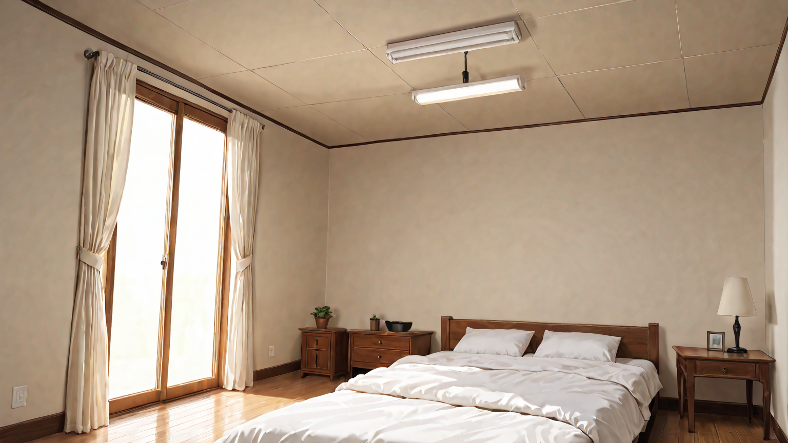 天井の汚れを部分的に掃除している様子