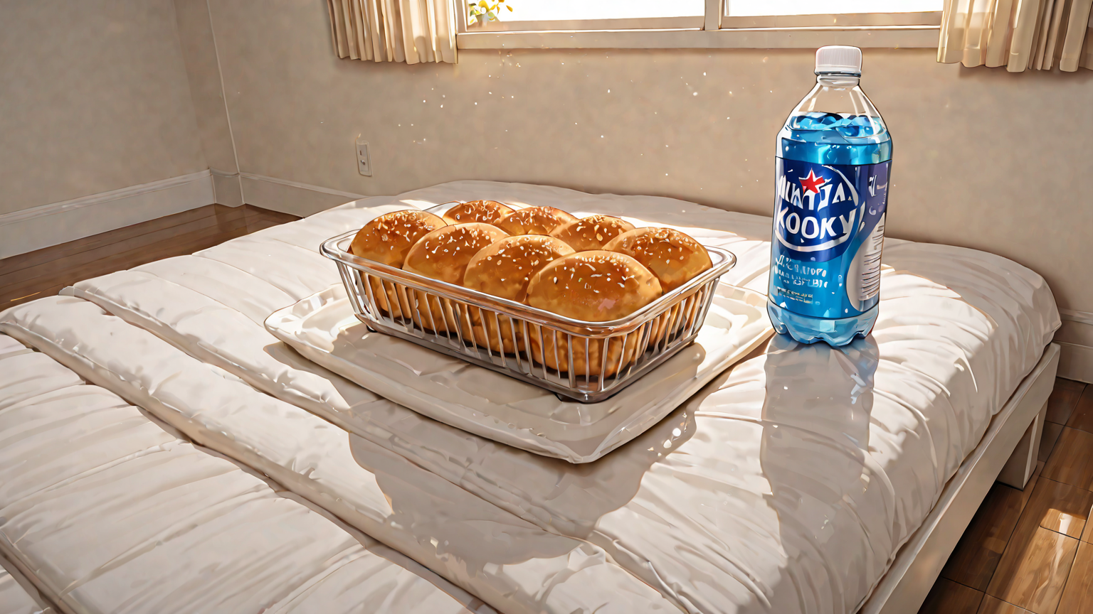 重曹の入った容器とマットレス