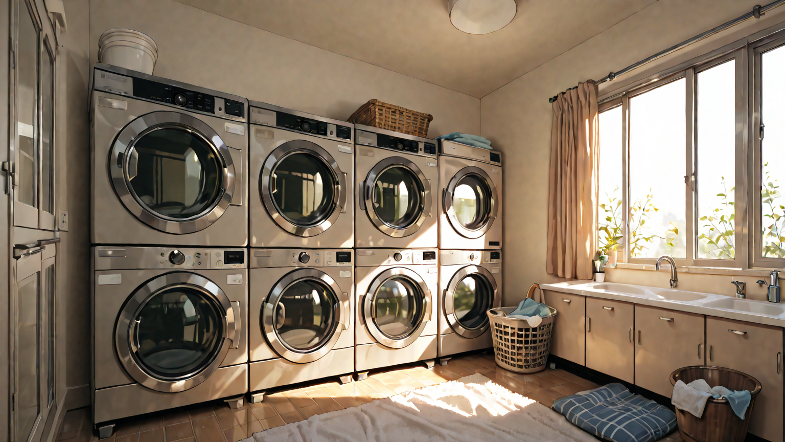 毛布を洗濯機に入れる様子