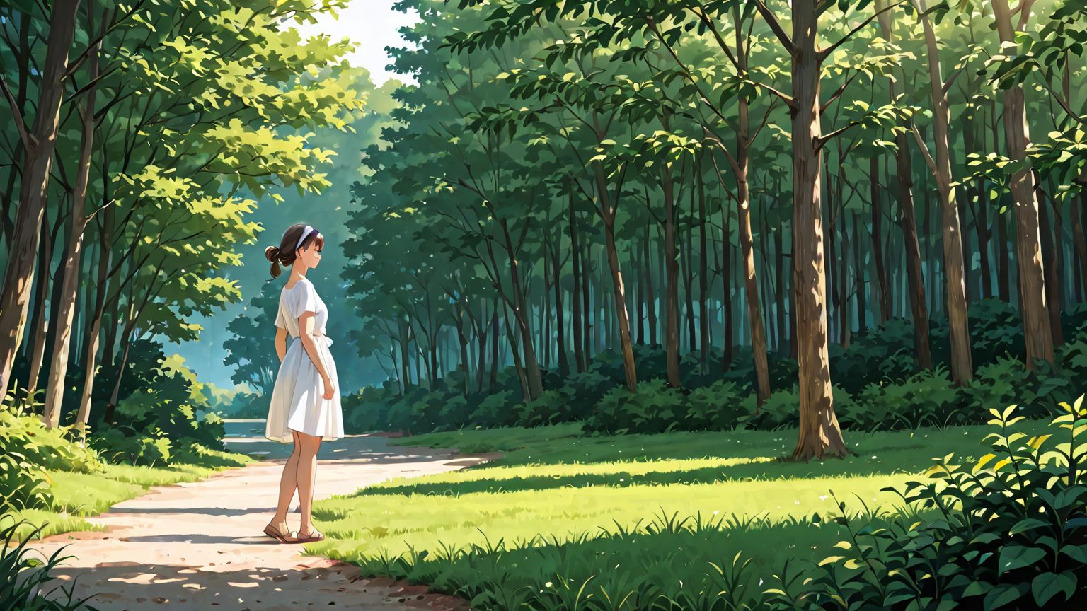 髪をまとめるヘアバンドをつけた女性