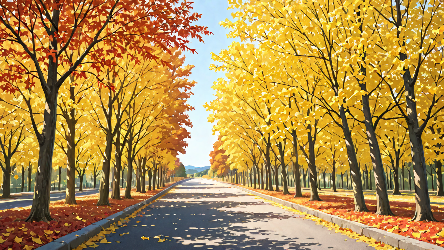 秋の紅葉と銀杏並木の風景