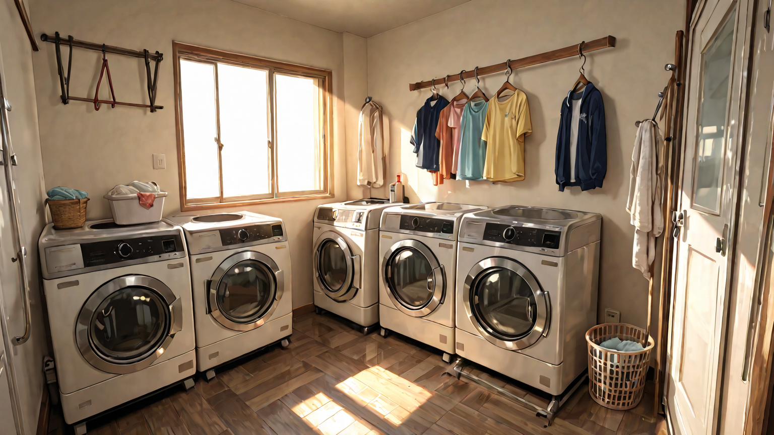 洗濯機と干している衣服のイメージ