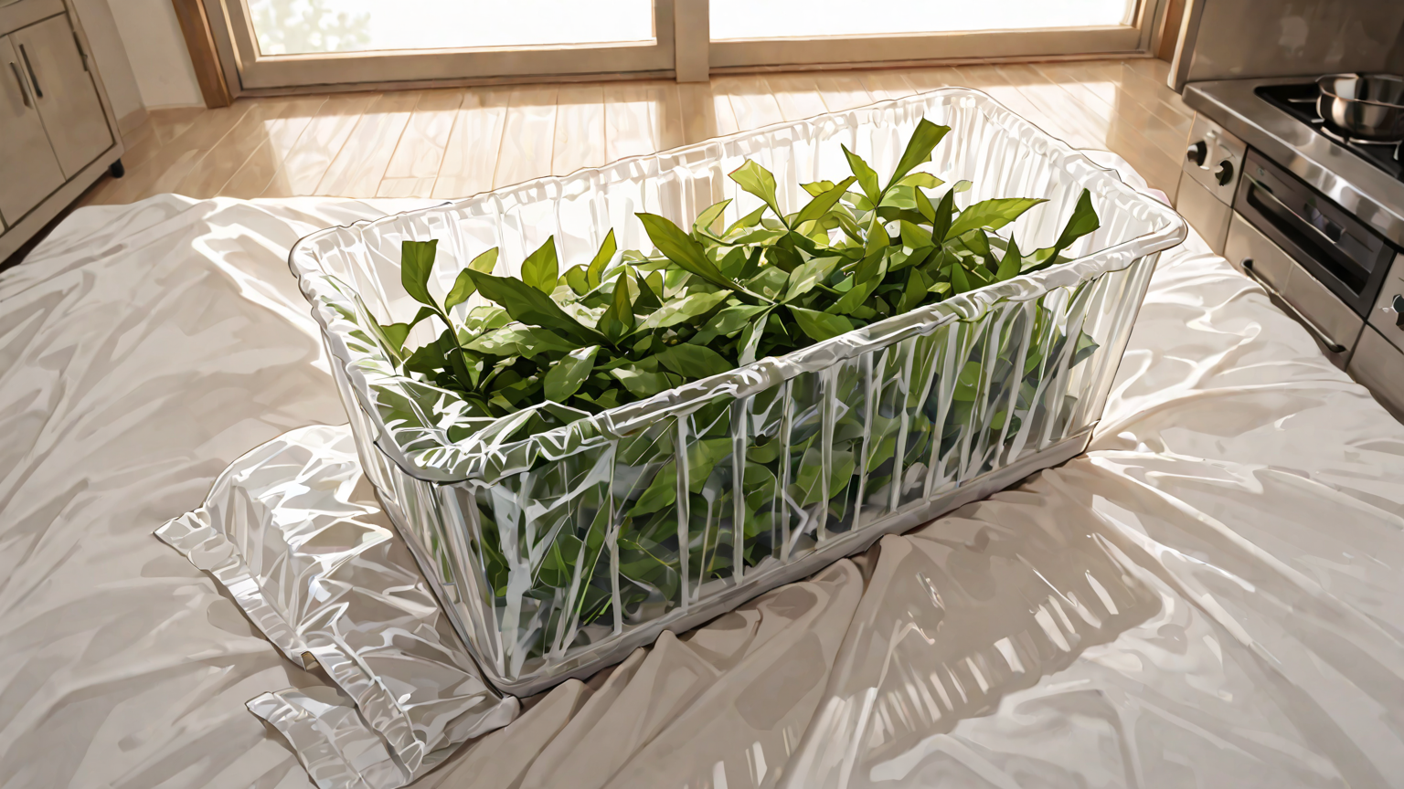 のりをラップで包み冷凍保存している様子