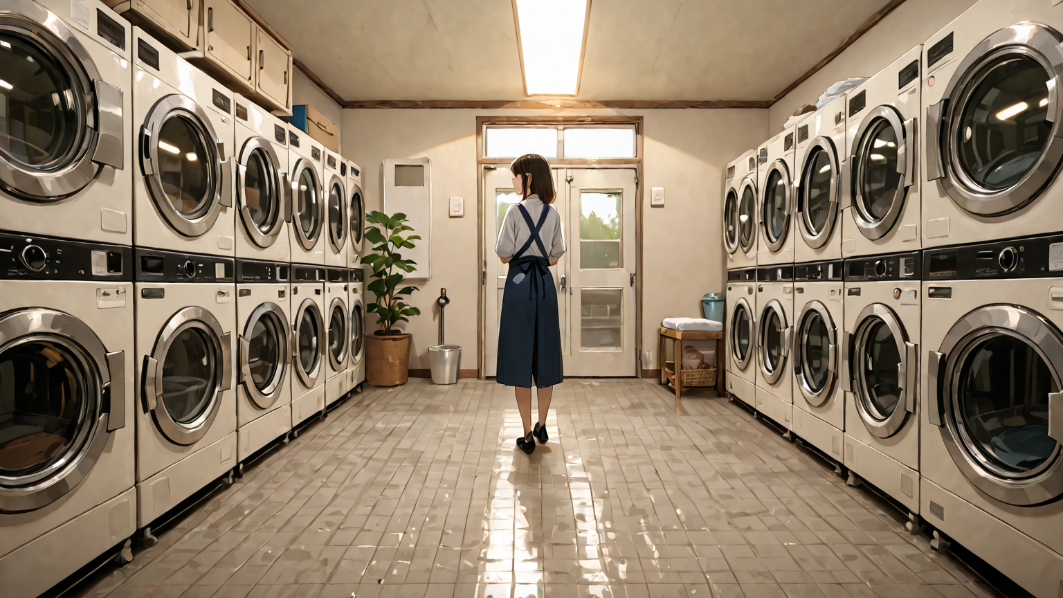 洗濯機のメンテナンスをする技術者