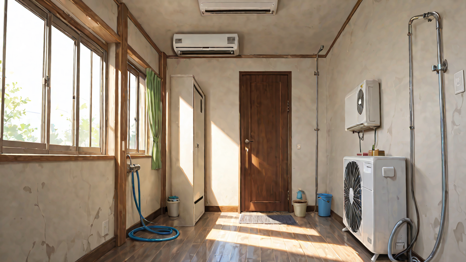 定期的に掃除されているエアコンとドレンホース