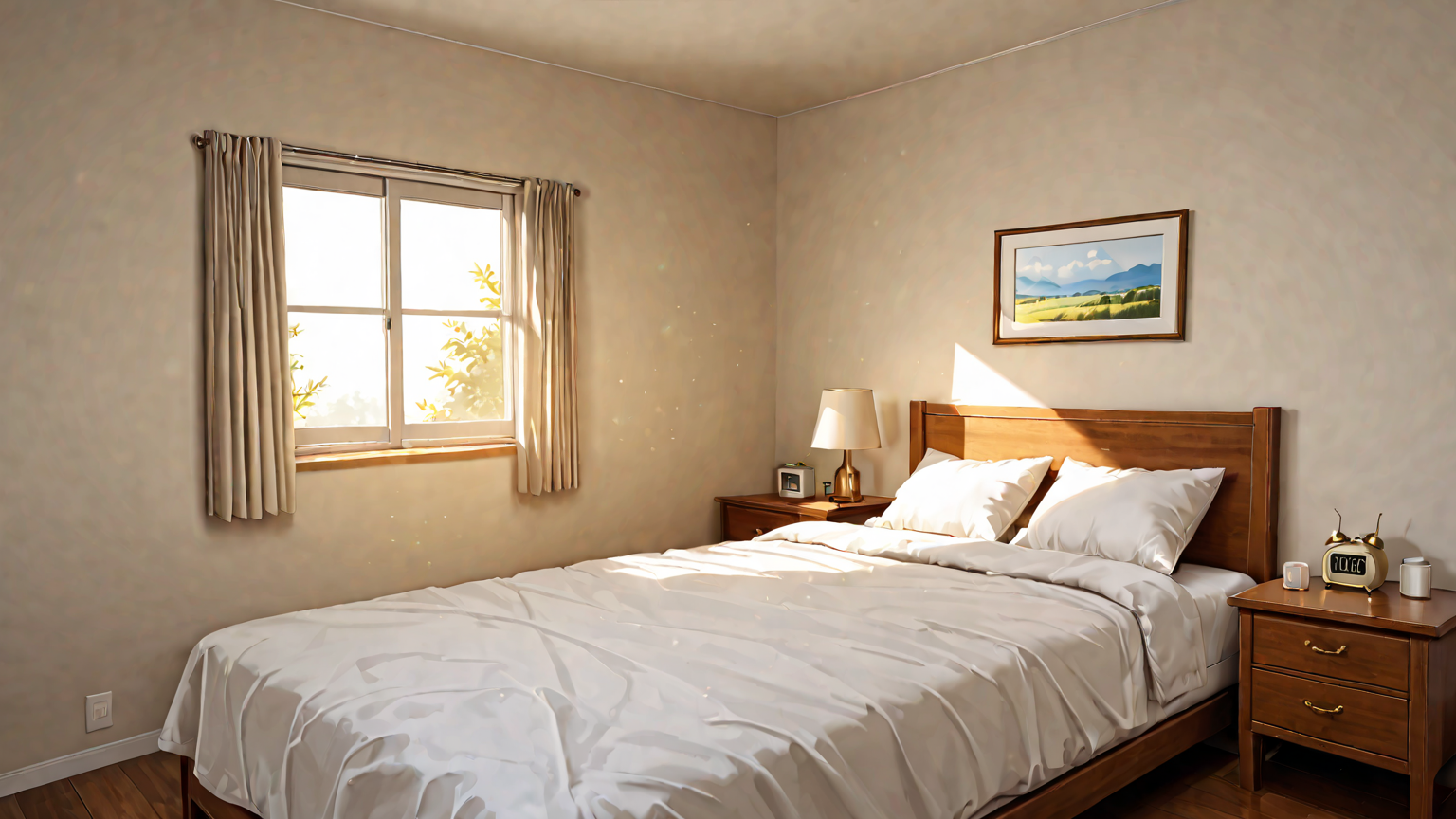 光目覚まし時計とカーテンを開けた窓