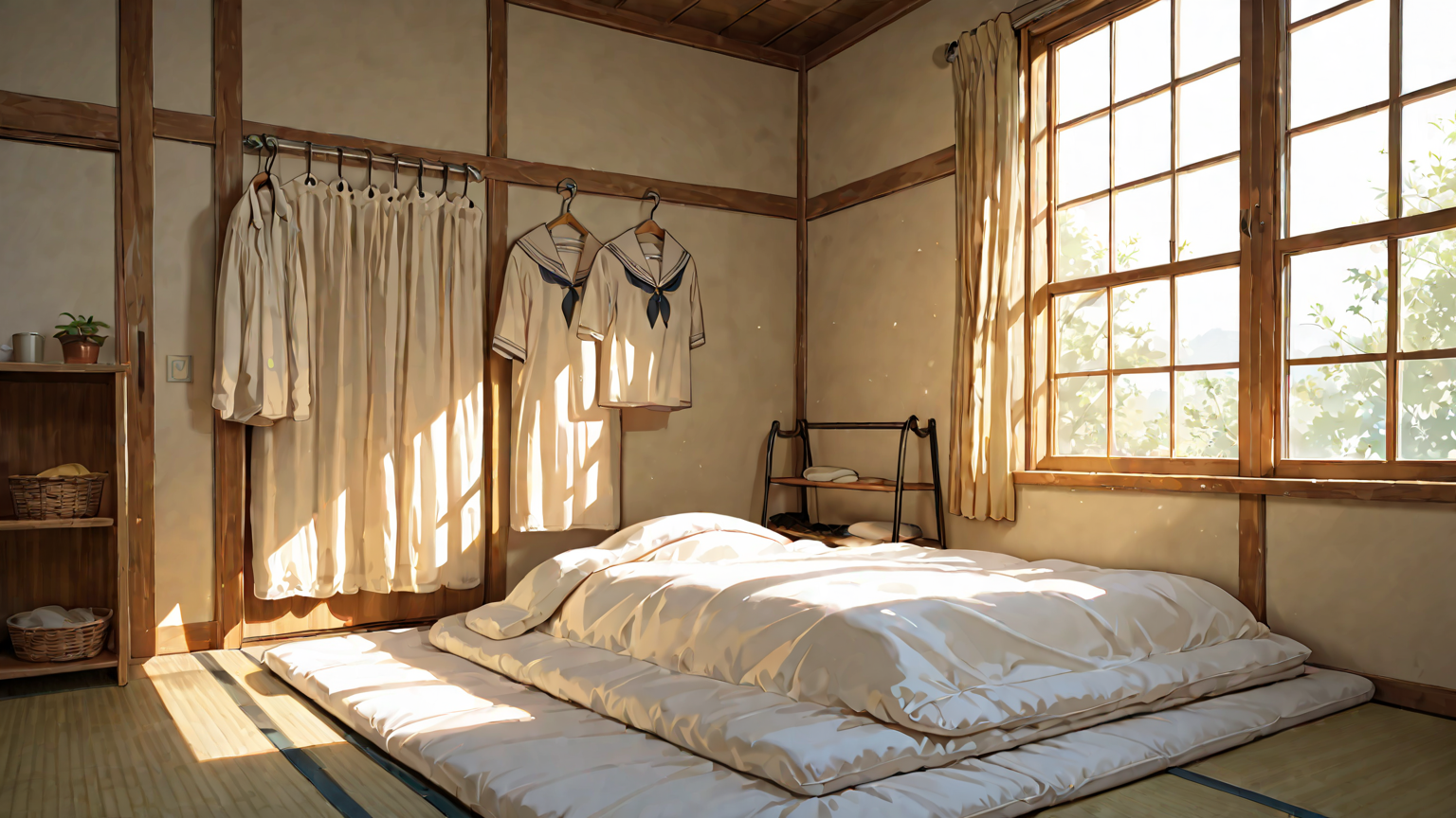 室内で布団を干す様子