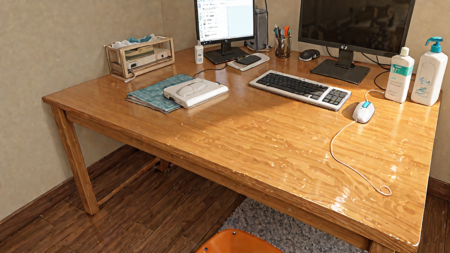 マウス掃除の準備をしている様子