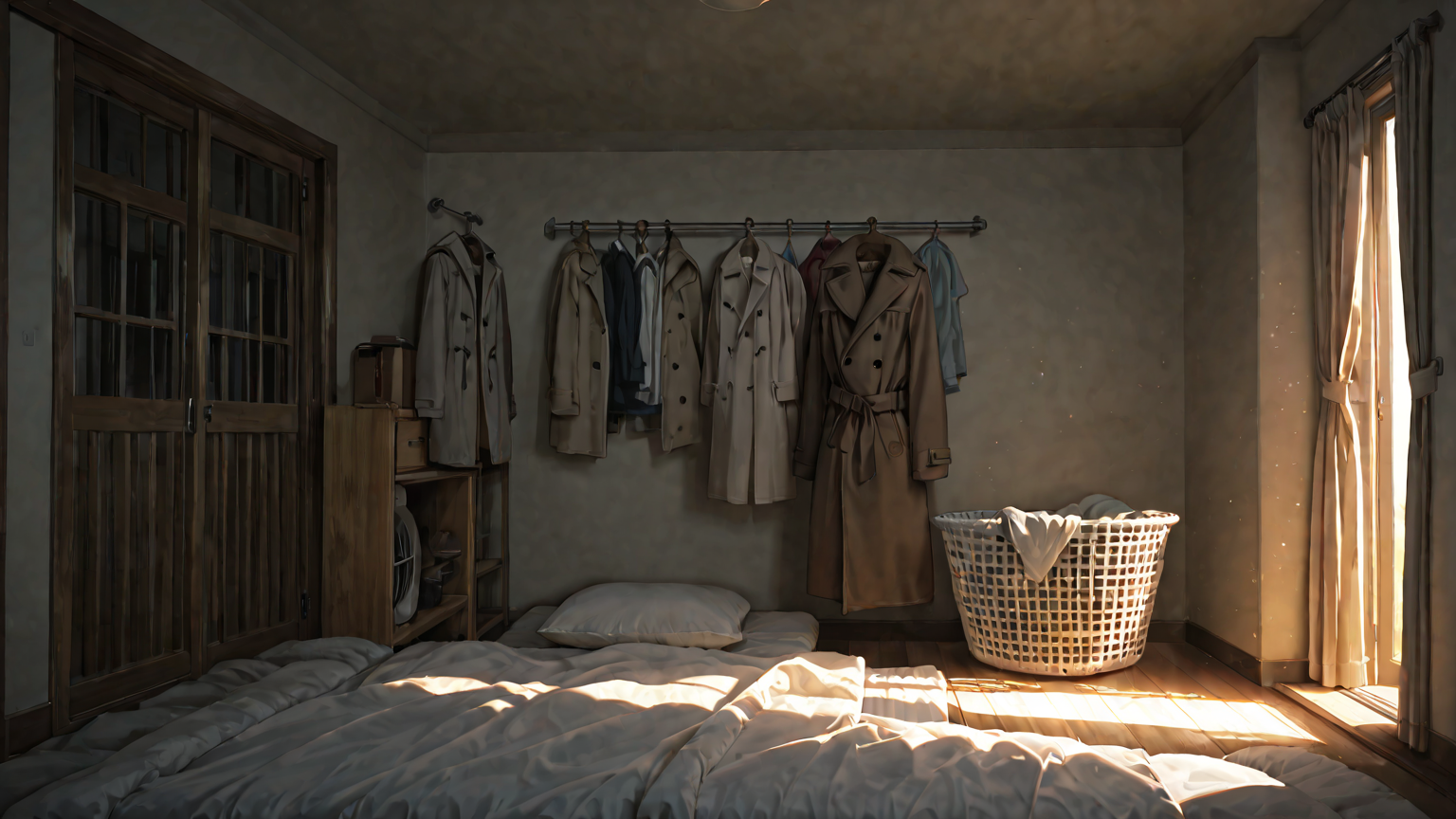 洗濯ネットに入ったコート