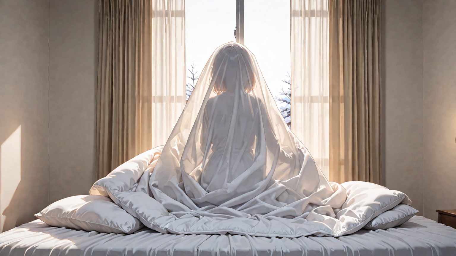 断熱シートとカーテンがある窓