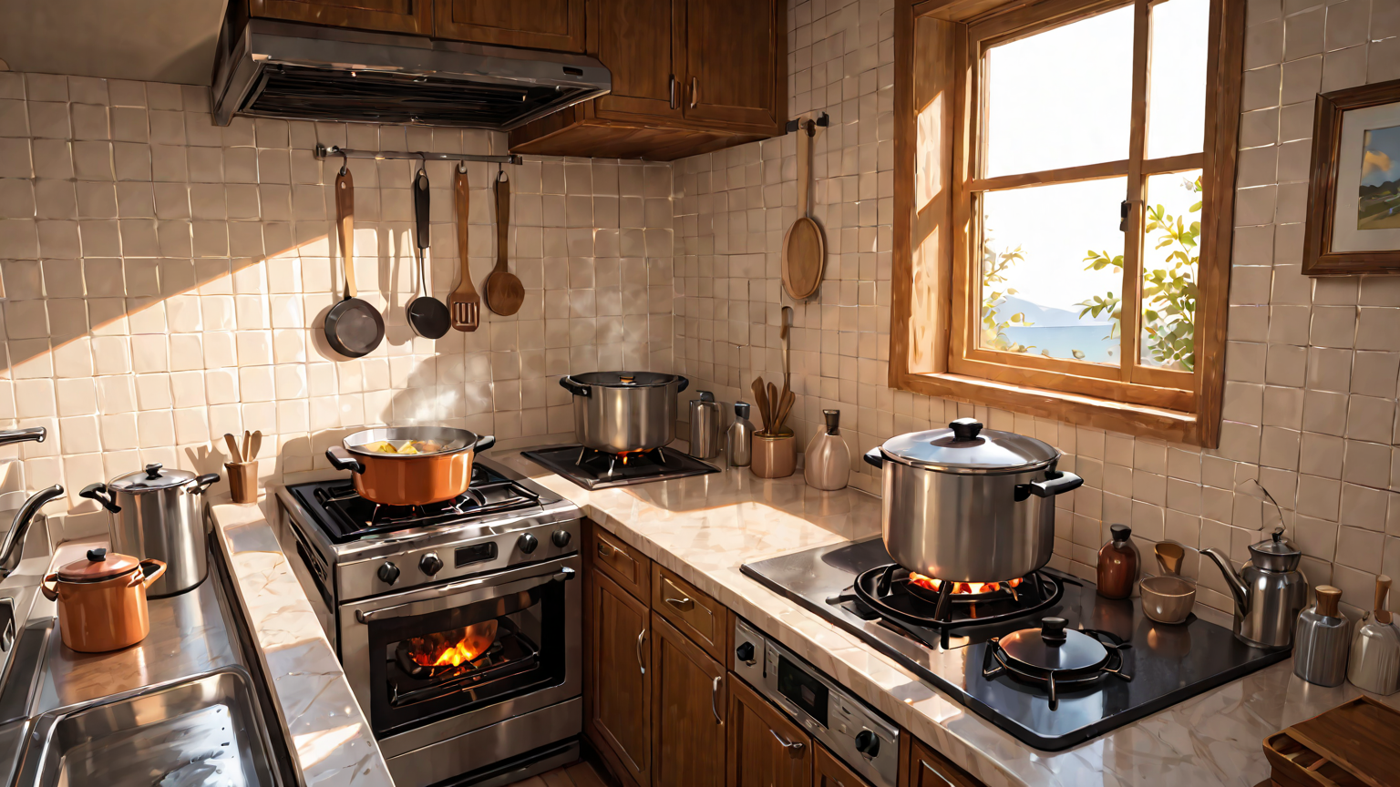 コンロの火力調整をしている様子