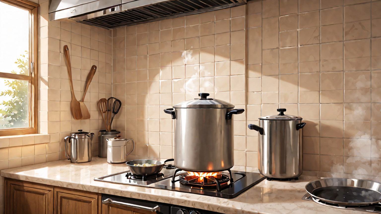 圧力鍋で料理をしている様子