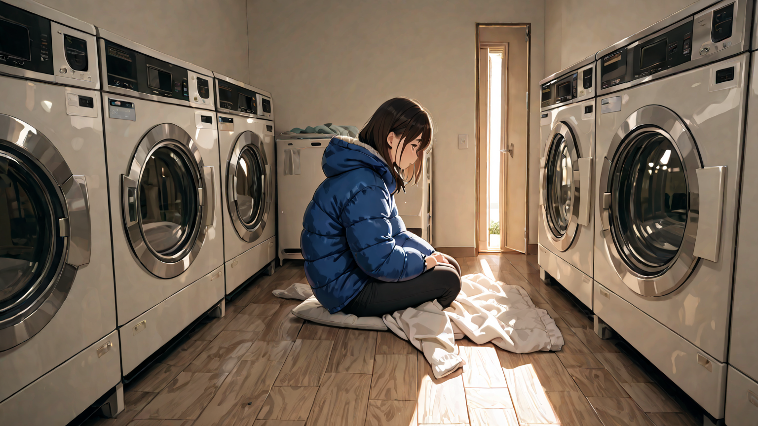 洗濯機で洗う準備をするダウンジャケット