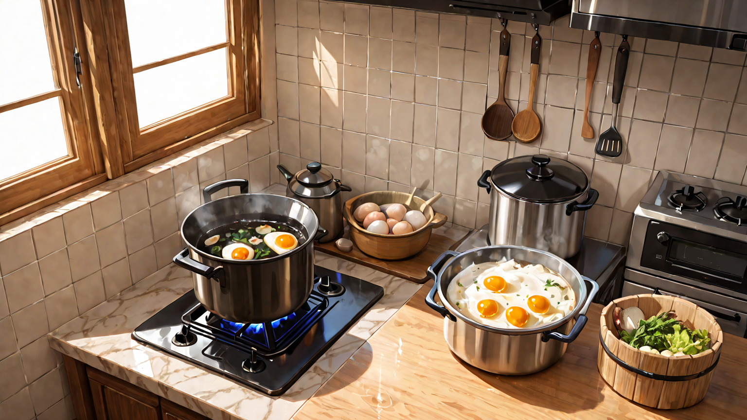 卵と鍋に沸騰したお湯