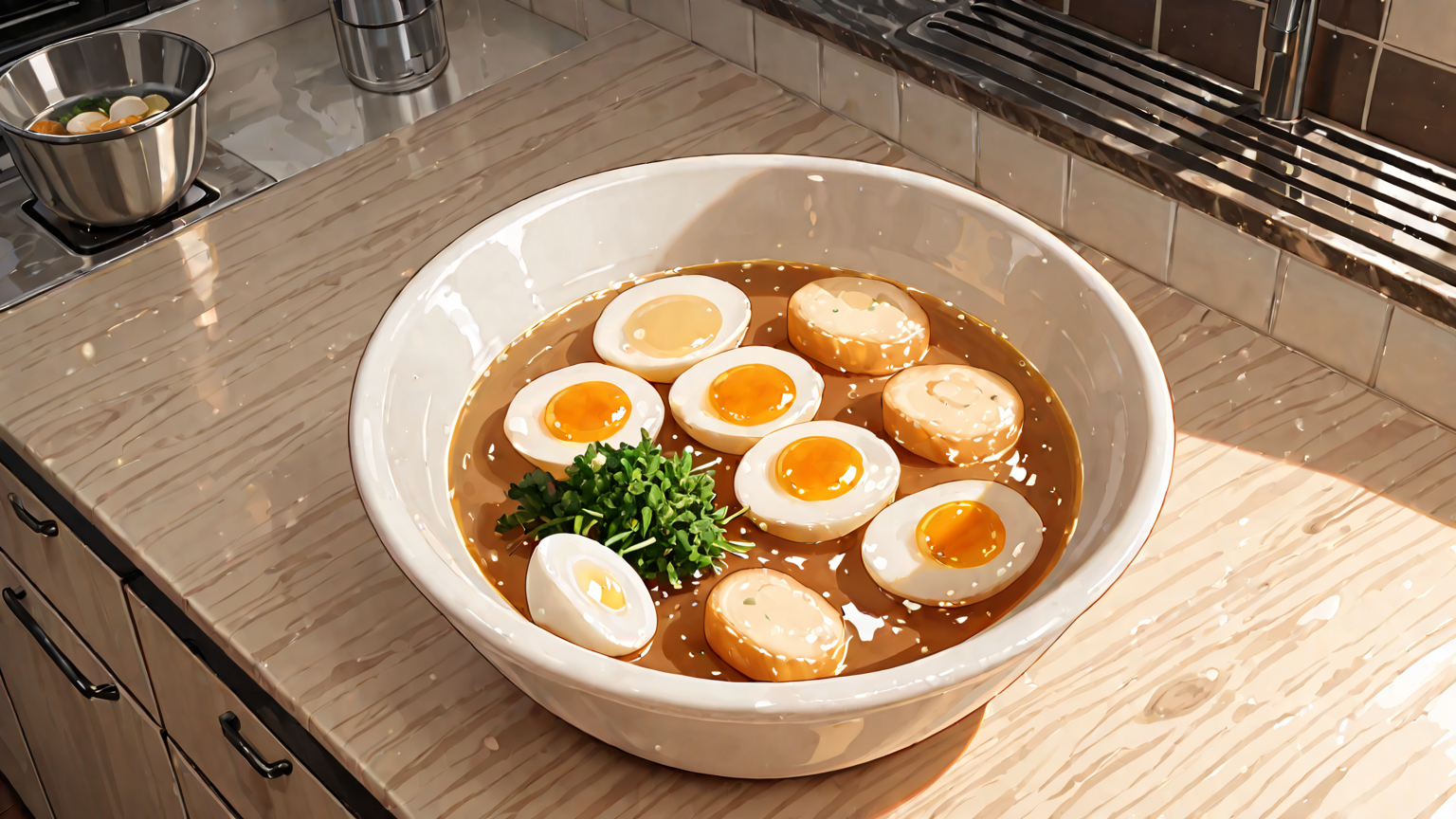 冷水に浸けられたゆで卵