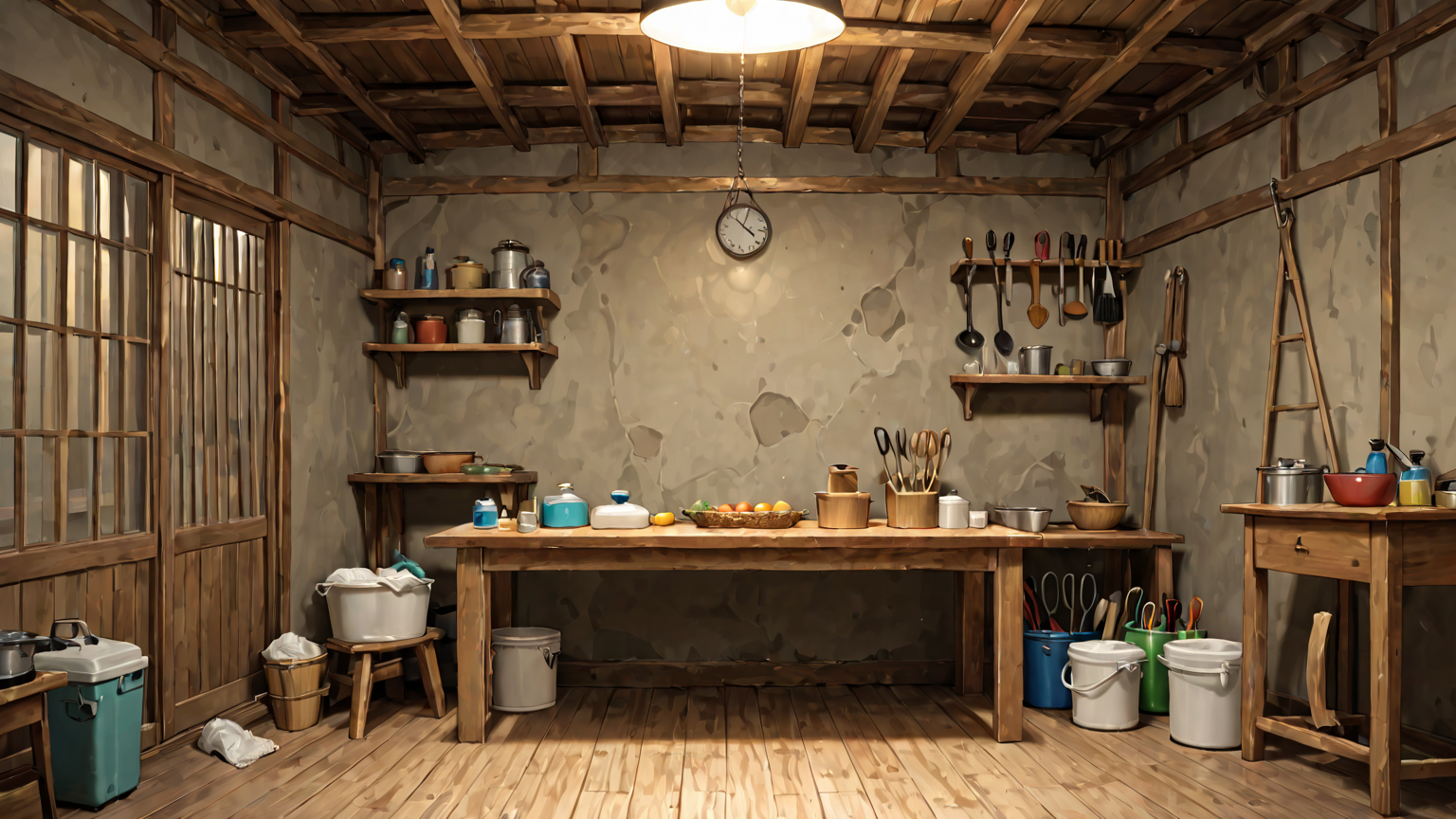 掃除用具が揃ったテーブル