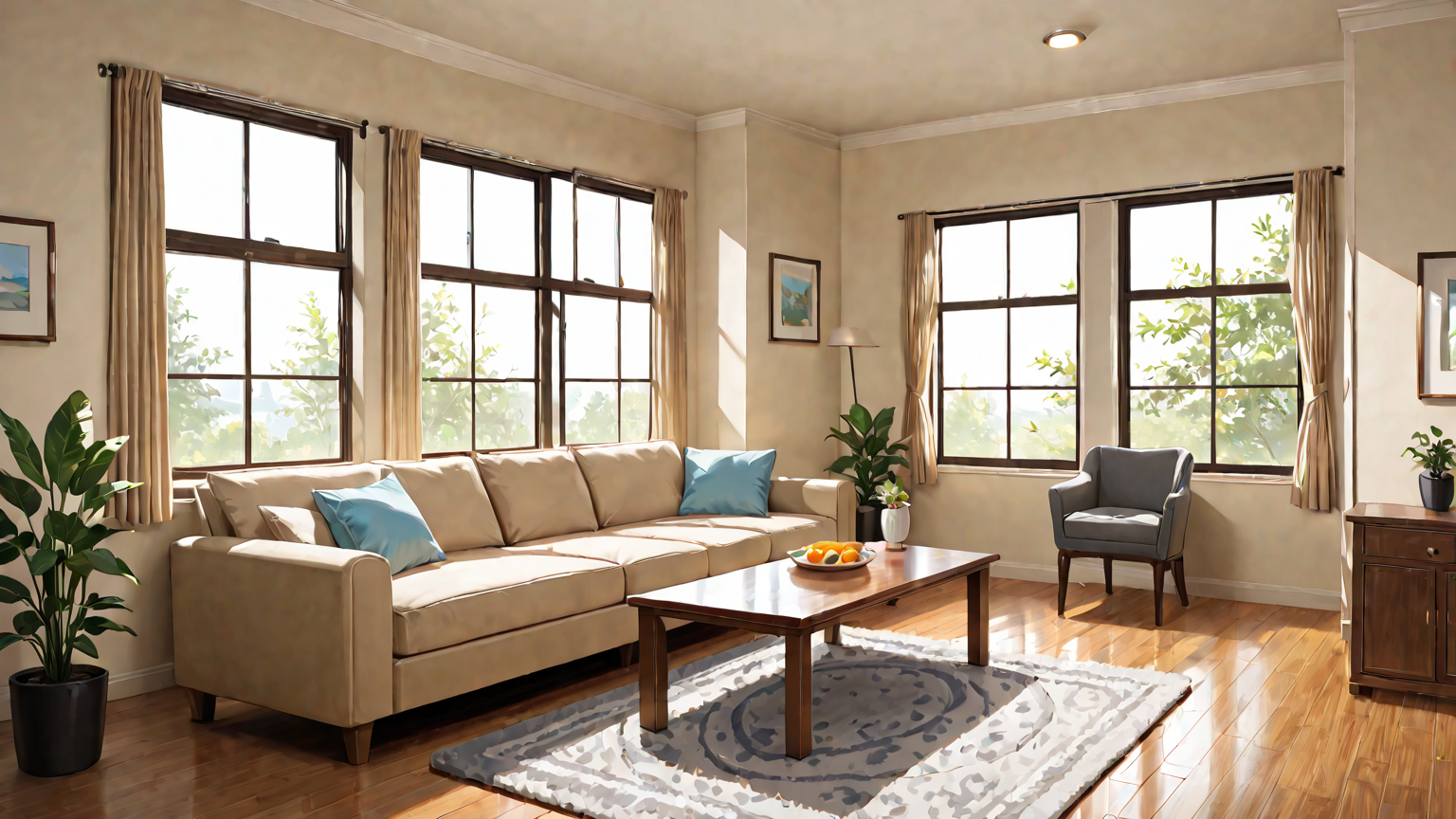 きれいに掃除されたリビングの窓