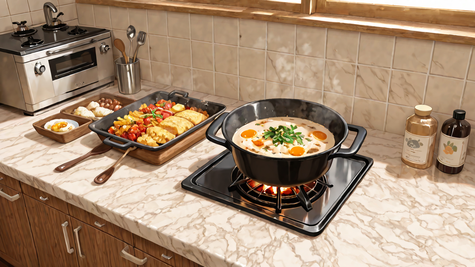 時短料理をしているキッチンの様子