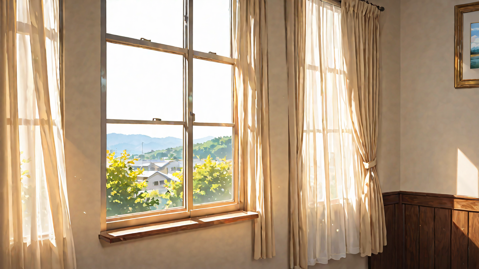 窓周りを掃除している様子