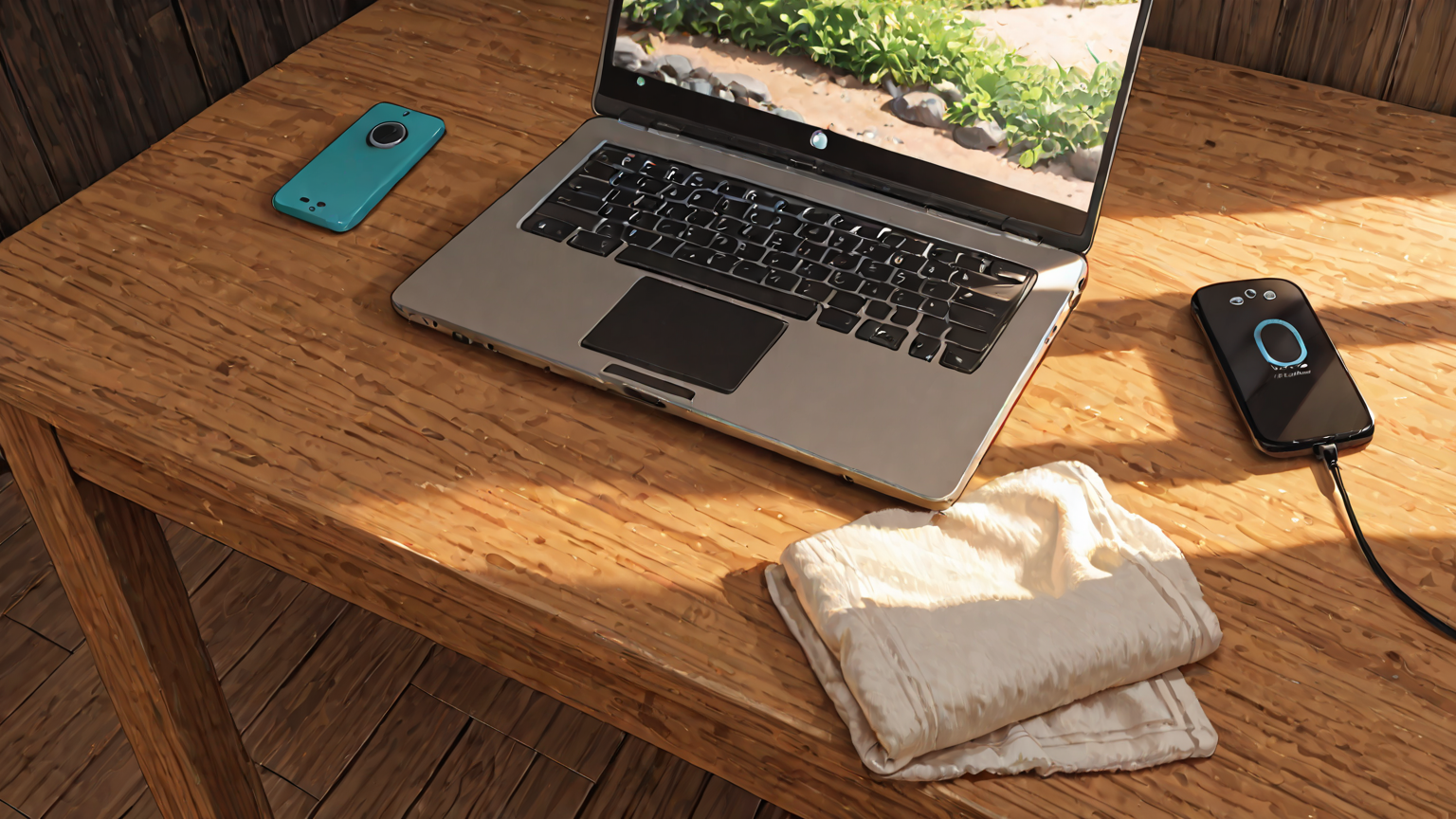 ノートパソコンのタッチパッド表面を清掃する様子