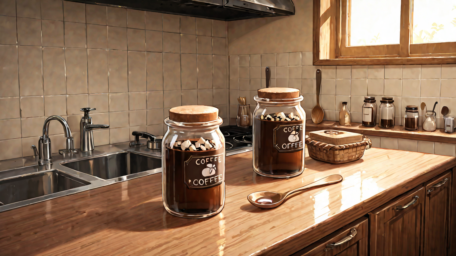 固まったインスタントコーヒーをほぐす様子