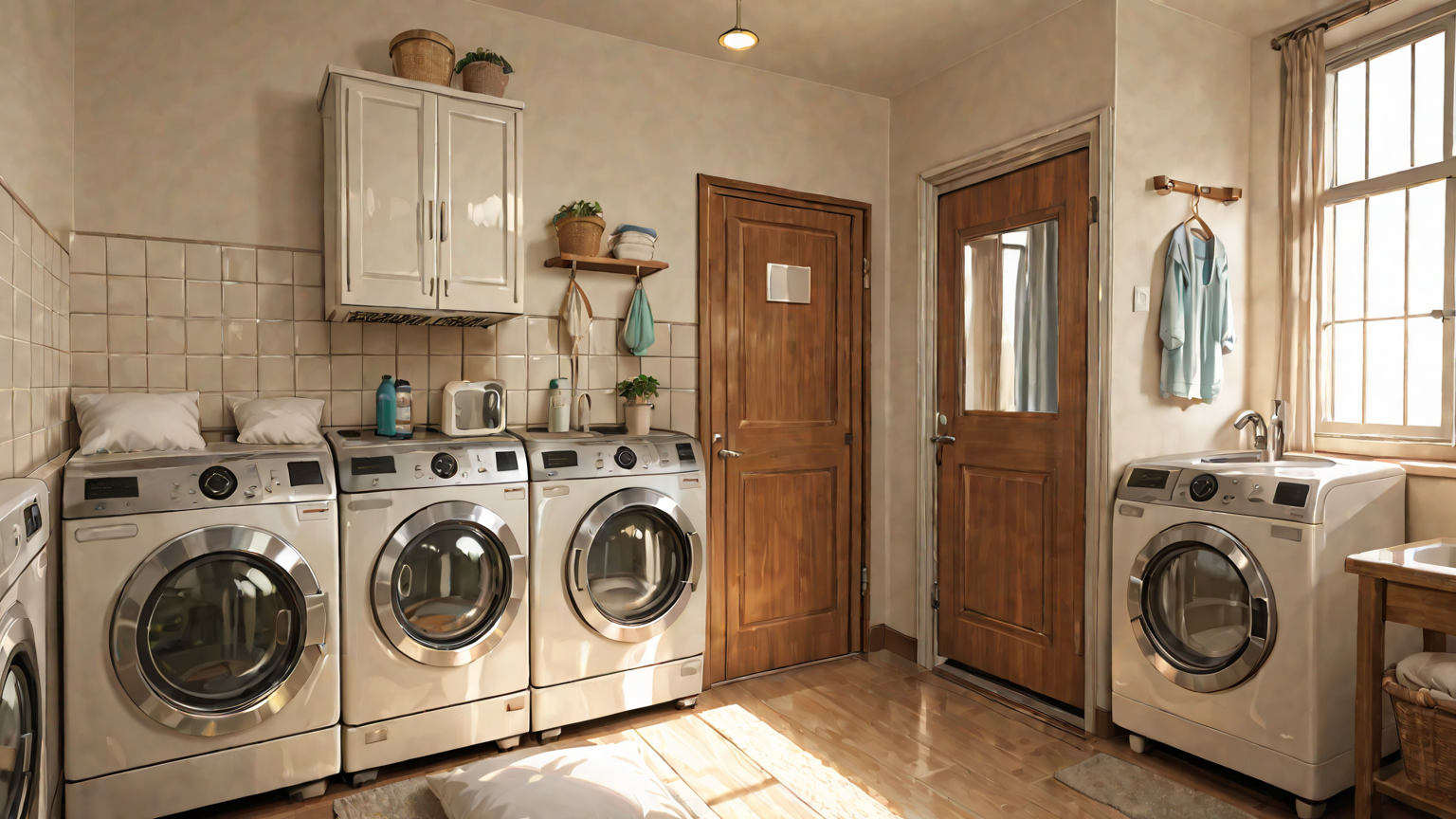 洗濯機に枕を入れる様子