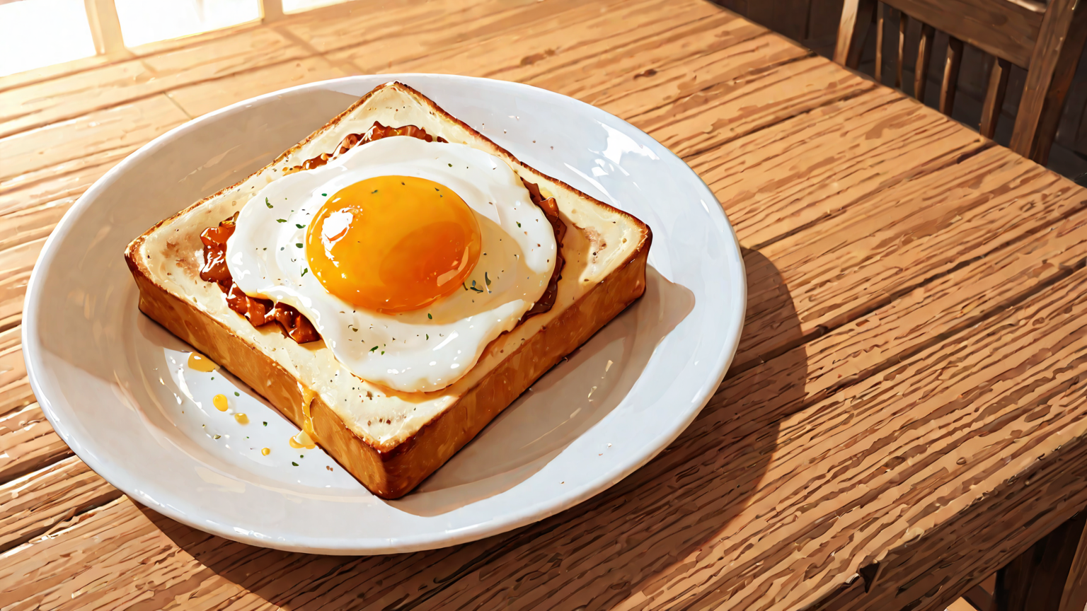 パリパリに焼けた目玉焼きのアップ