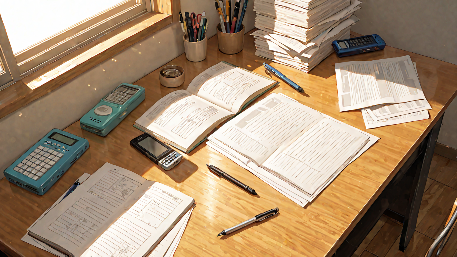 家計簿と電卓を使って固定費をチェックする様子