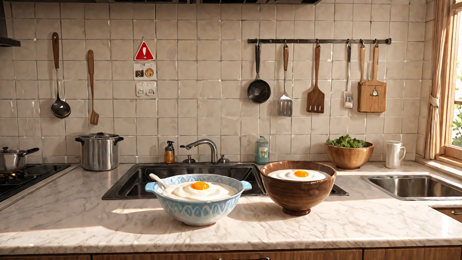 注意マークとヨーグルトのイラスト