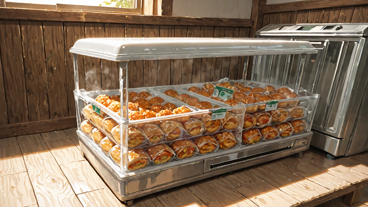 パック納豆をラップで包んで冷凍庫に入れる様子