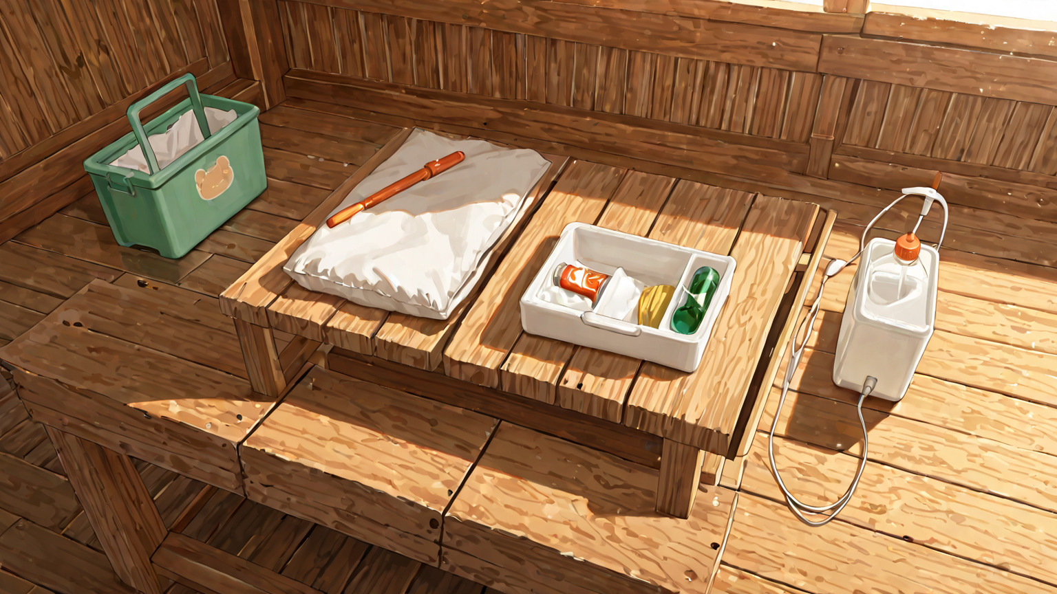 イヤホンと掃除道具のイラスト