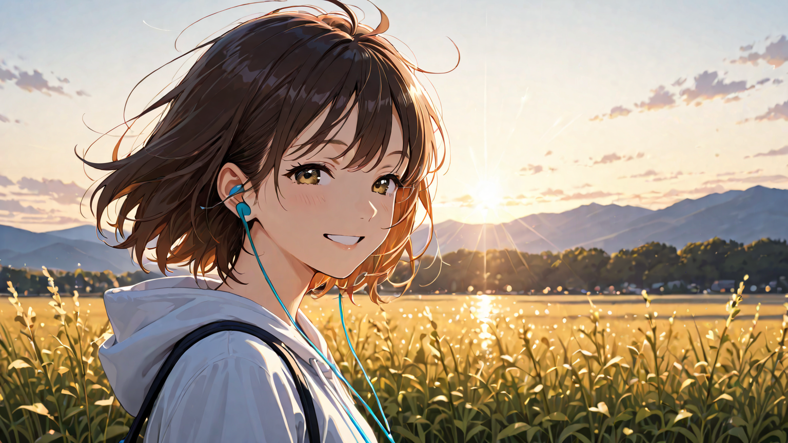 清潔なイヤホンと笑顔の女性