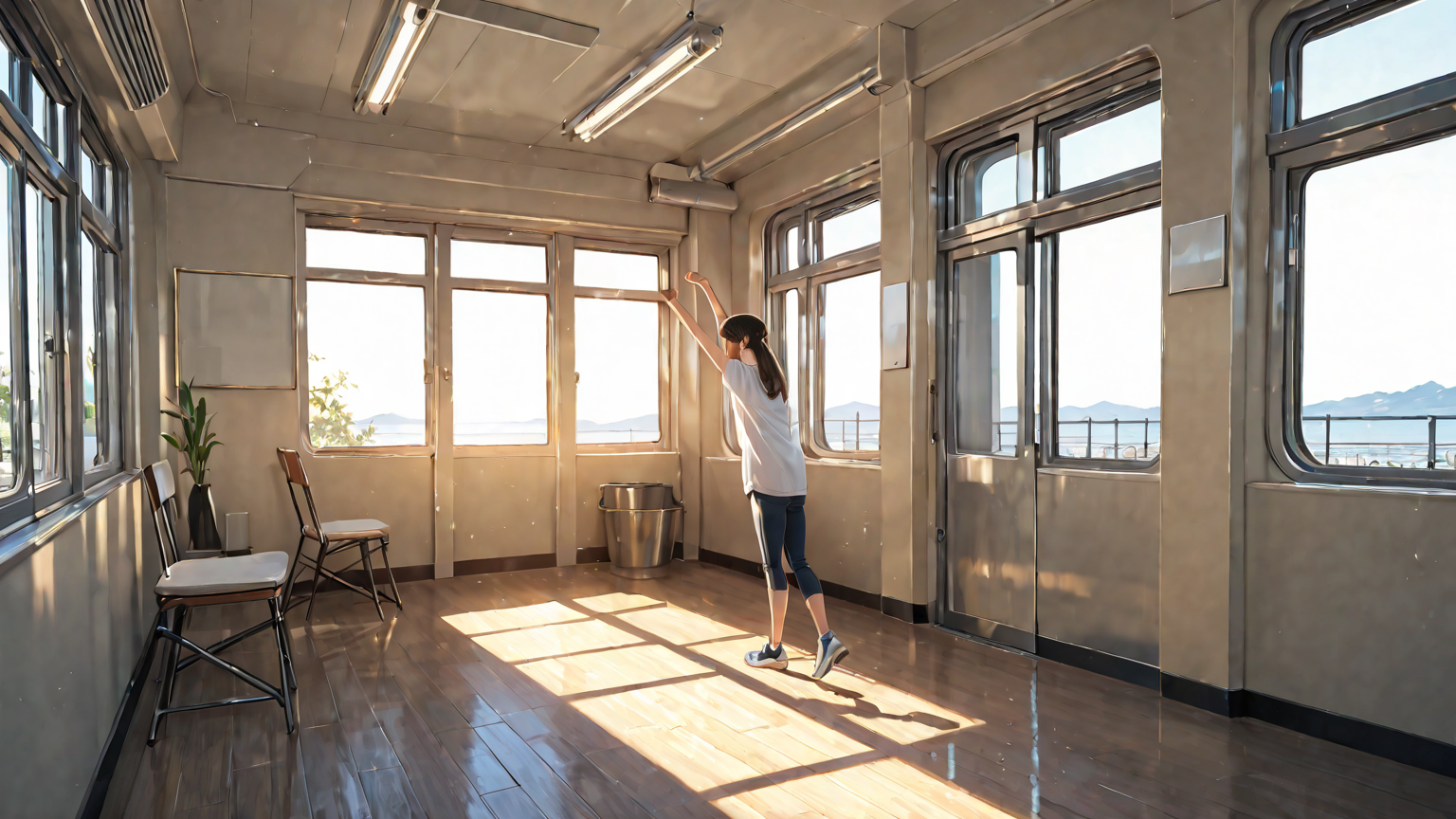 朝のストレッチをしている女性のイメージ