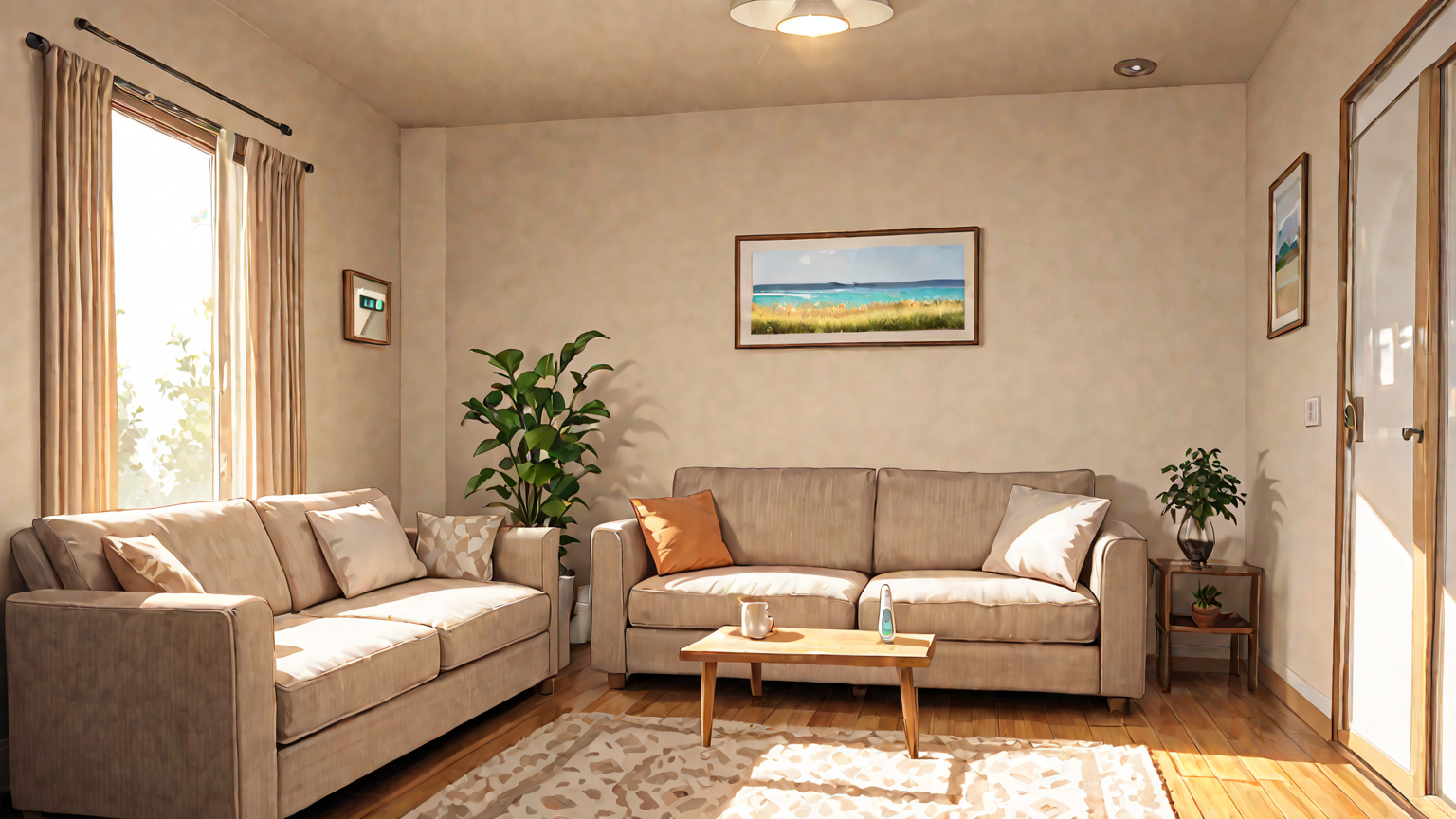 温湿度計で室内環境をチェックしている様子