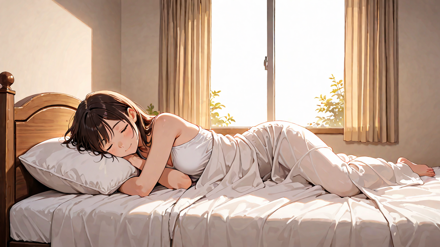 快適な睡眠環境とリラックスする女性