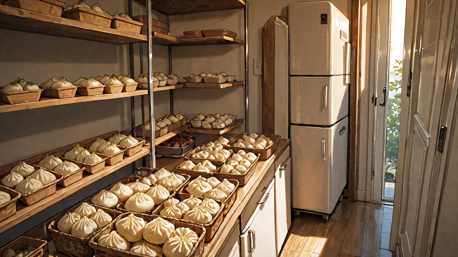 冷蔵庫でゆっくり解凍されている餃子の皮