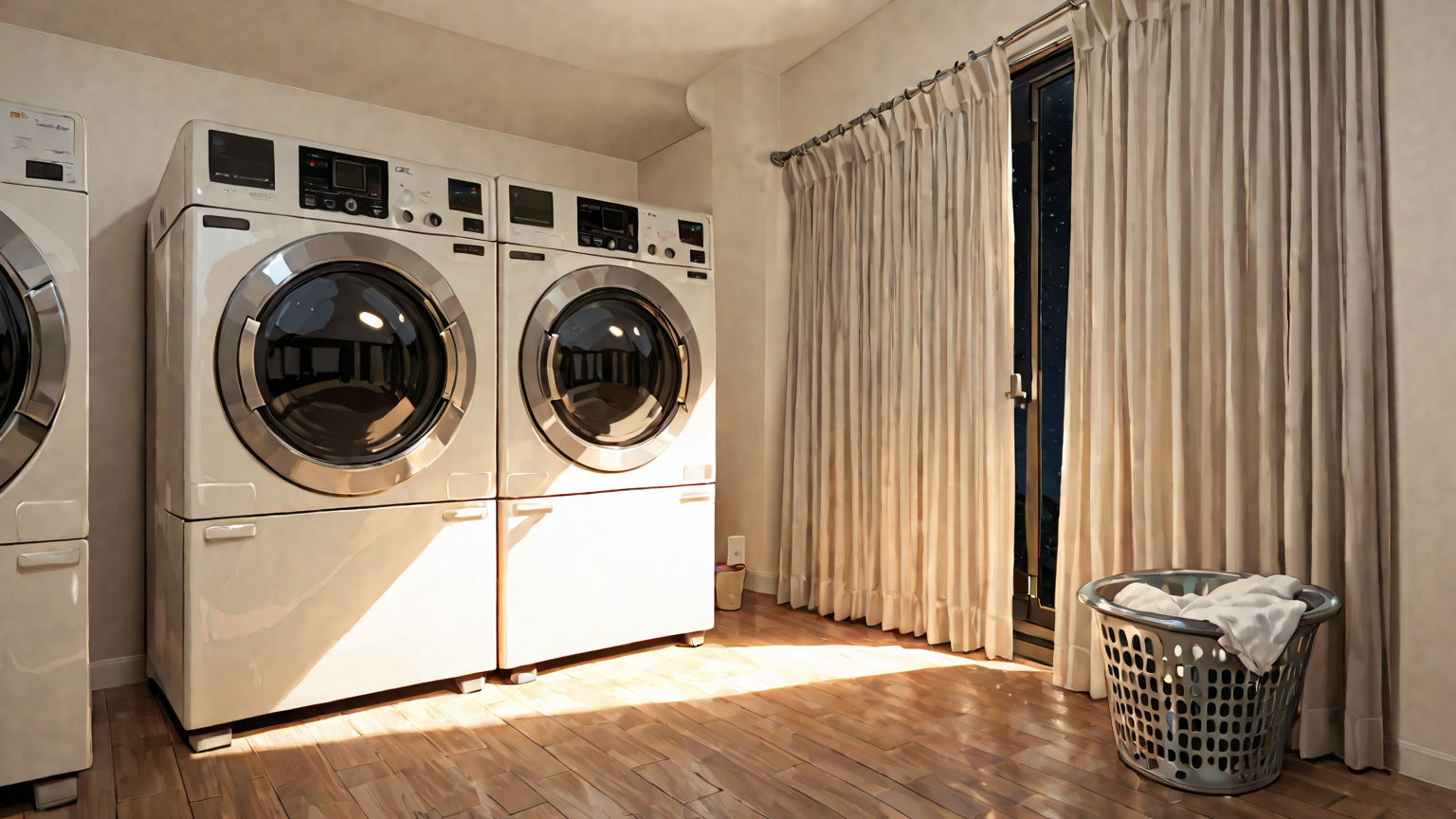 洗濯機にカーテンをセットする様子