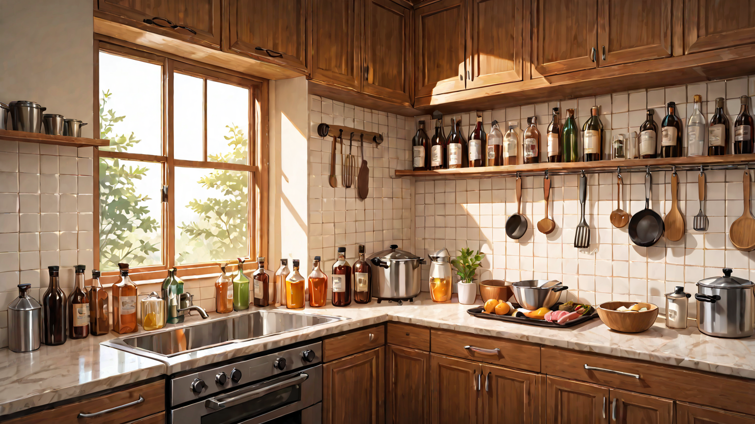 色々な種類の酢瓶が並んでいる様子