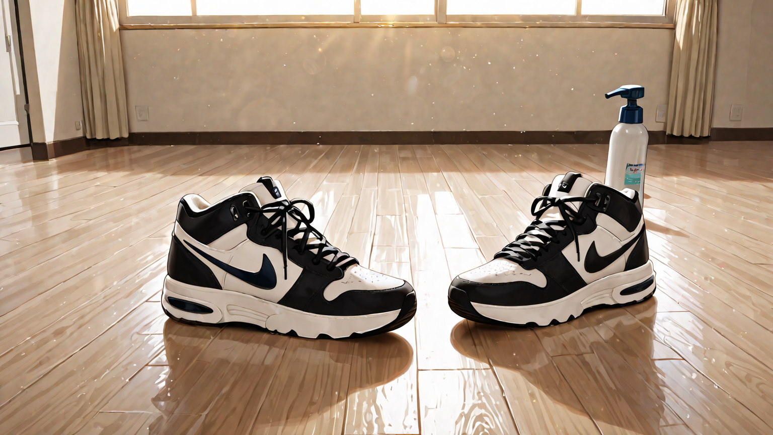 スプレーでスニーカーに消臭剤をかける様子