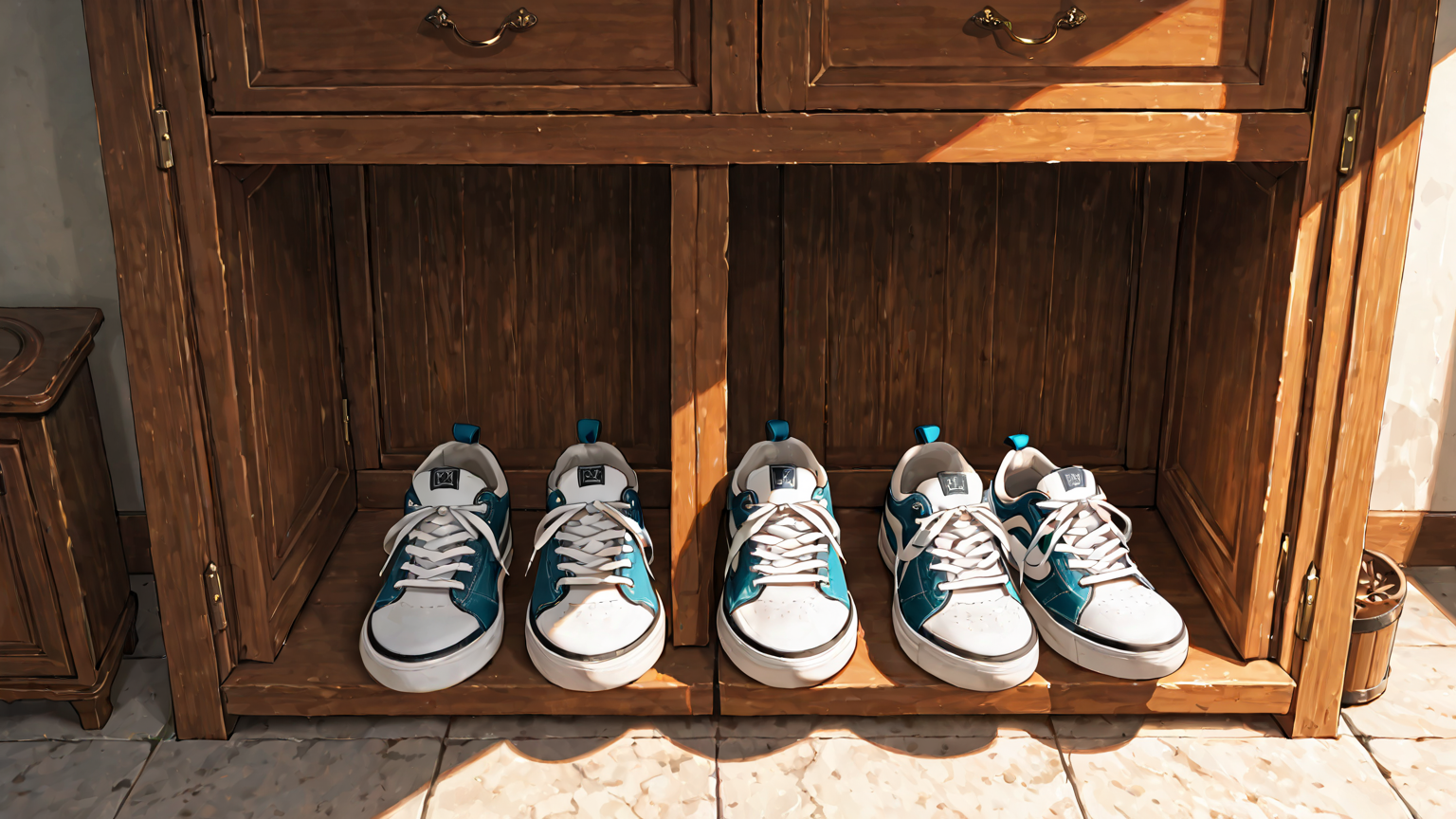 風通しの良い靴箱に並ぶスニーカー