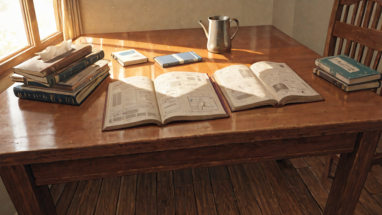 家計簿と保険証券を見比べる様子