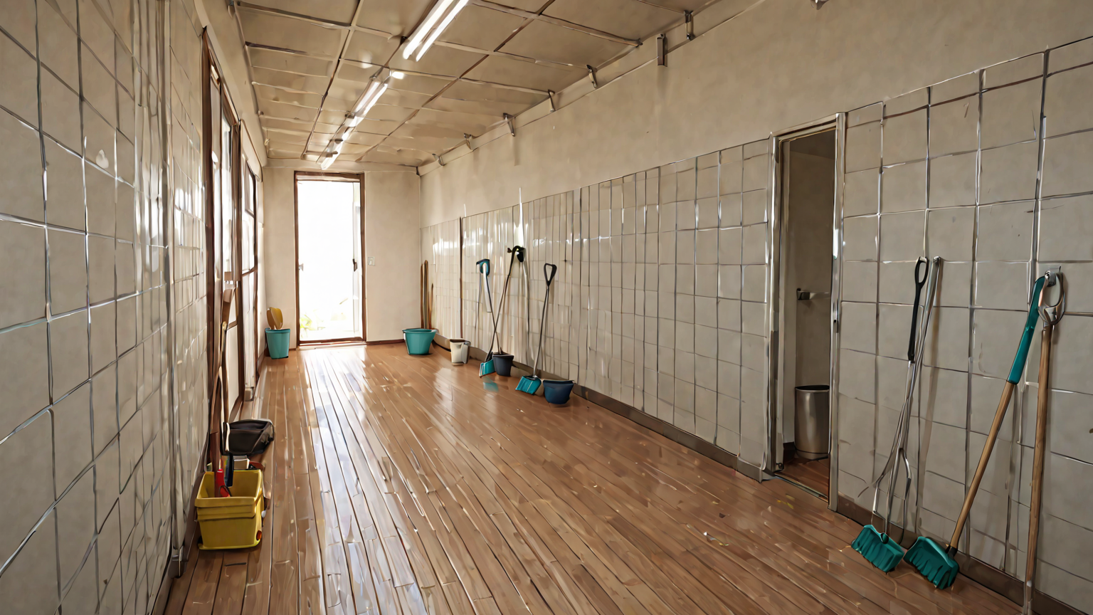 掃除用具が並ぶ風景