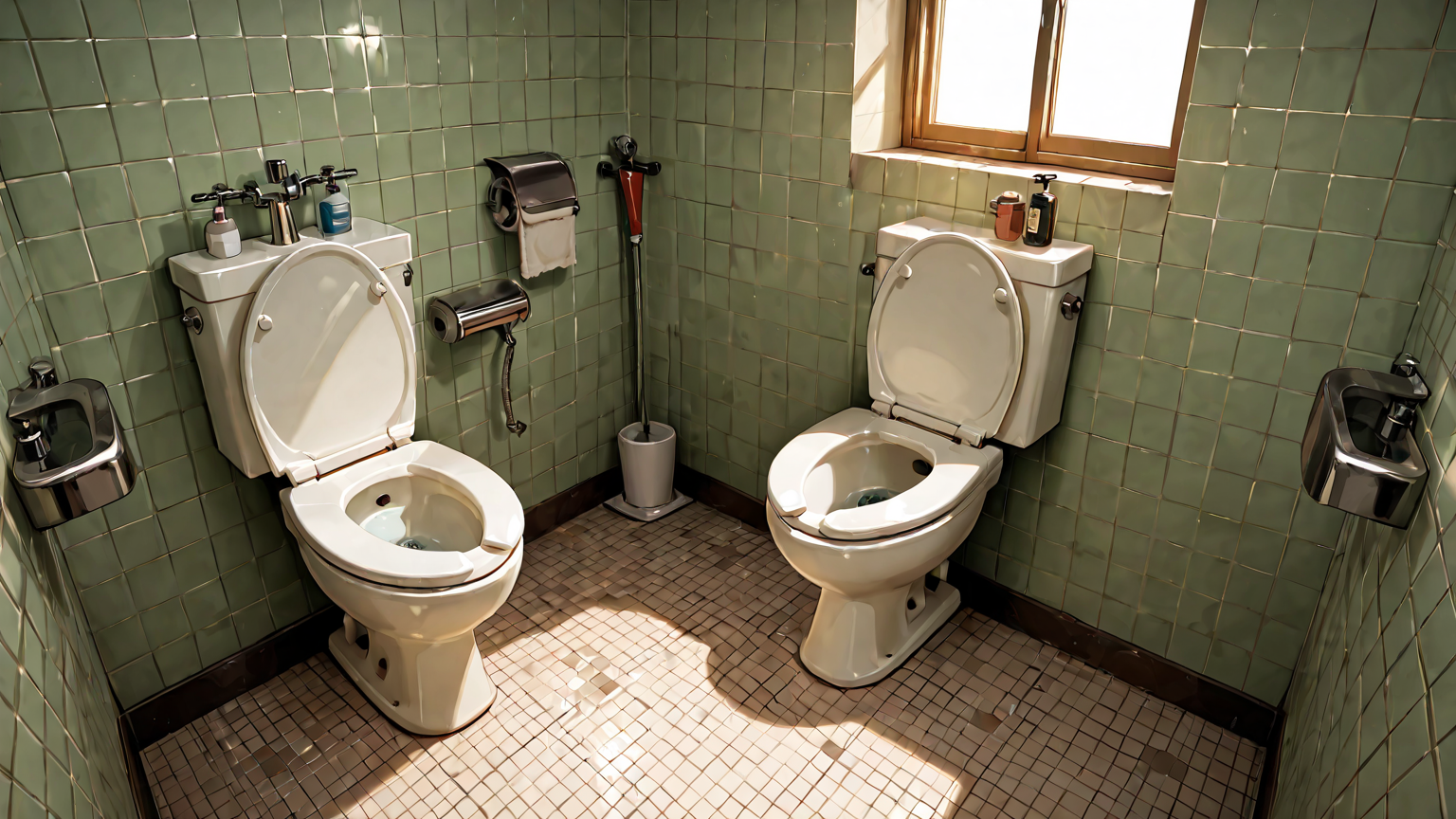 工具を使ってトイレ修理する様子