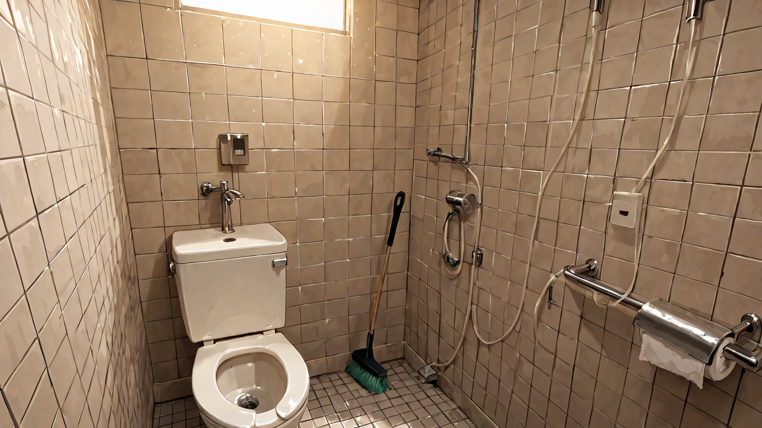 トイレ掃除用具が並べられている様子