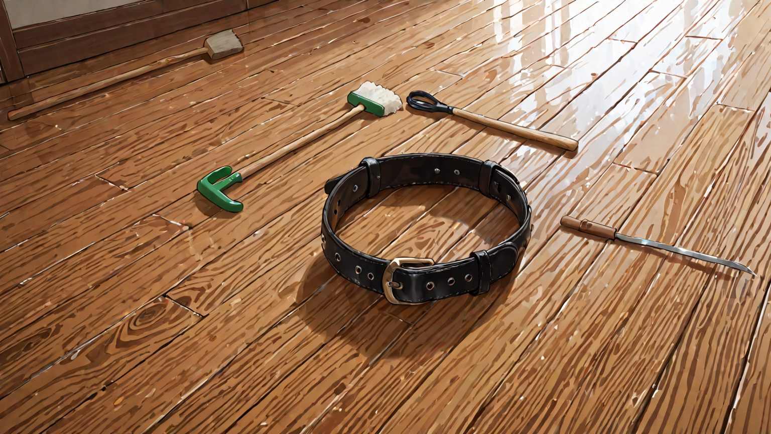 革ベルトと掃除用具の準備