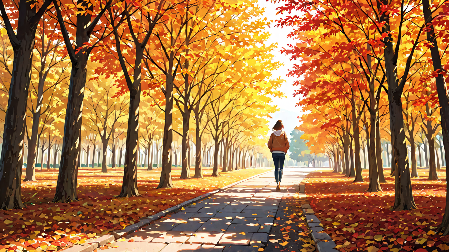 秋の外出時に髪を守る女性