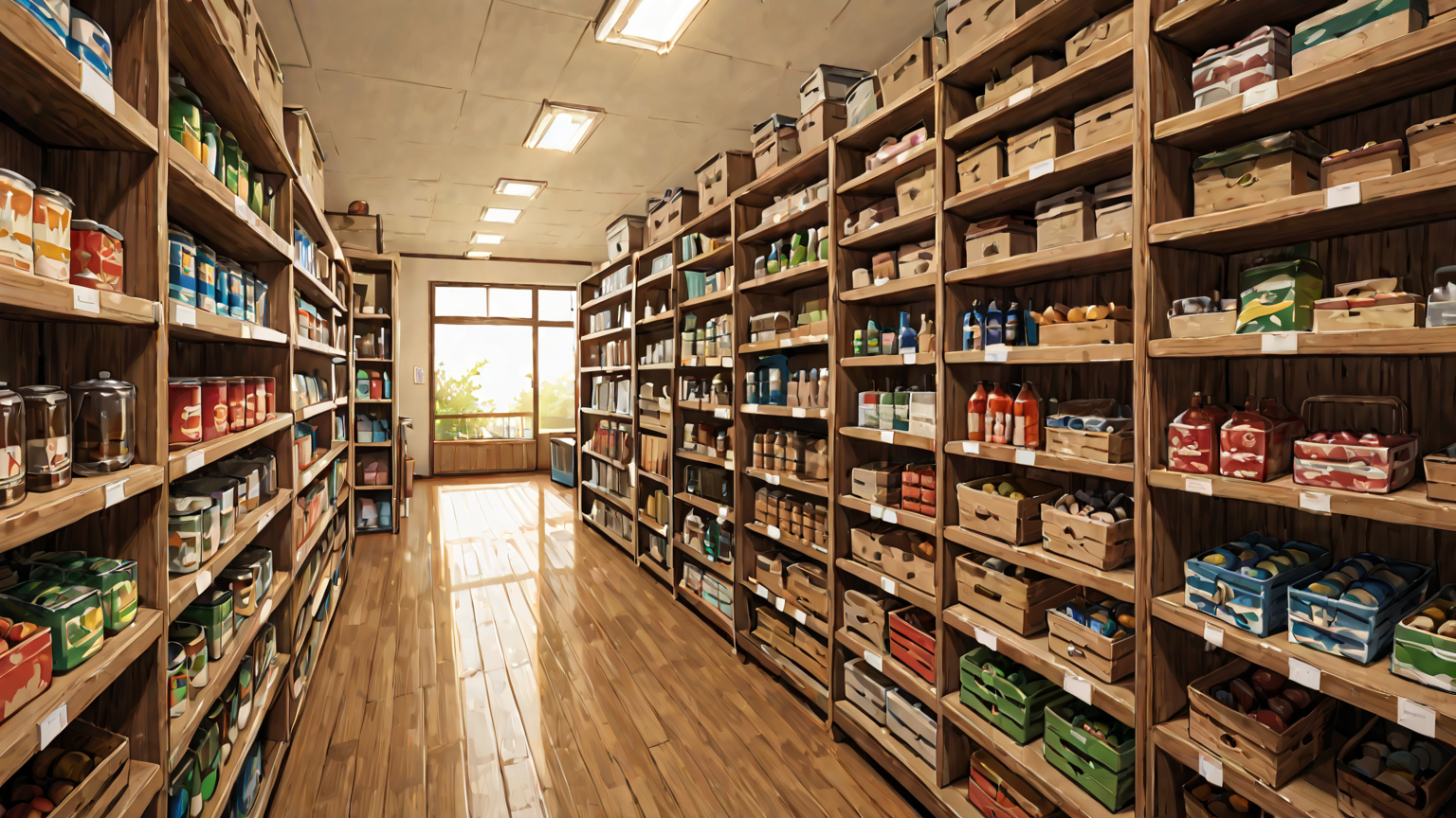 まとめ買い用の整理された日用品ストック