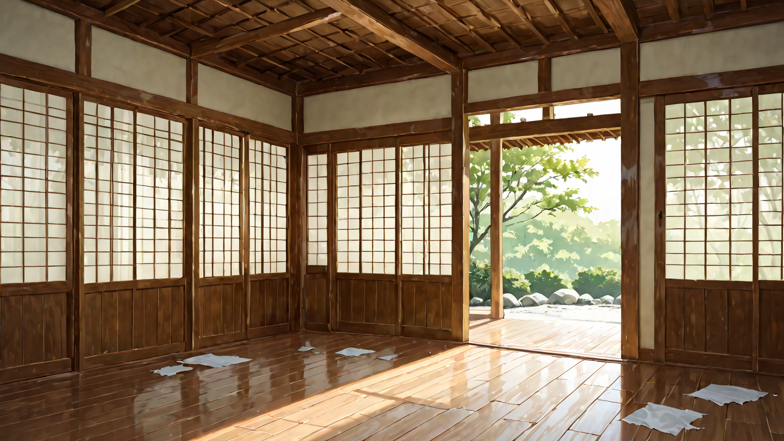 障子の古い紙を剥がしている様子