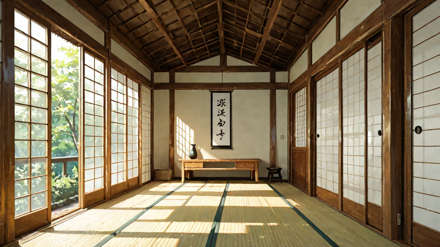 張り替えたばかりの美しい障子の全体像