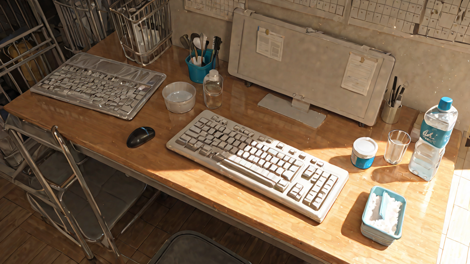 キーボードの掃除をしている様子